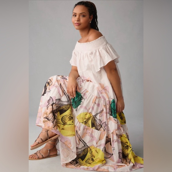 Anthropologie Maeve Pia Binazzi Tiered Off The Shoulder Dress in Novelty - SMALL - Picture 6 of 16